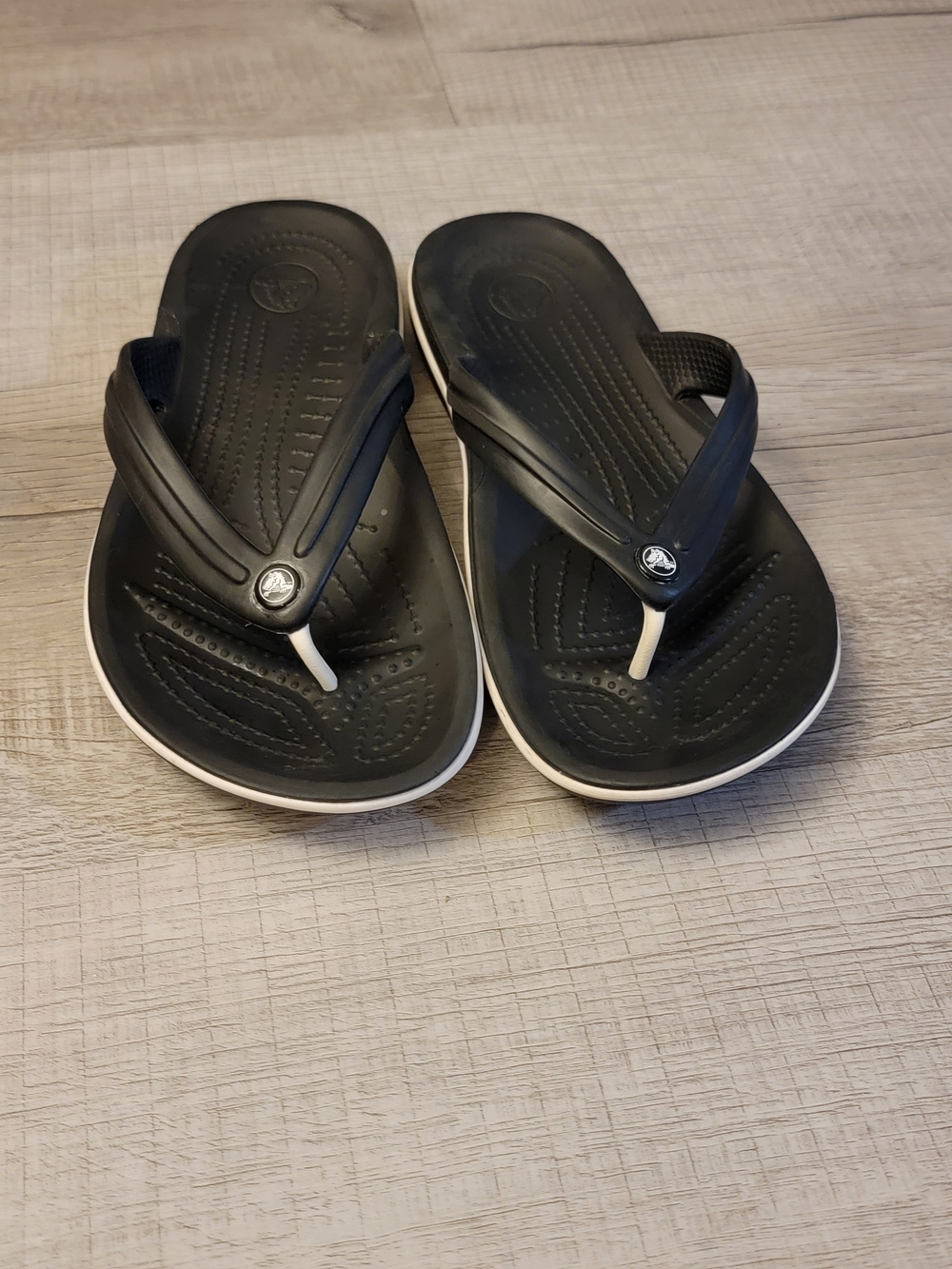 CROCS Men's Black Flip-Flop Sandals with White Trim